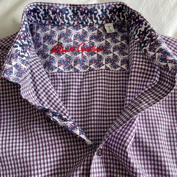 Robert Graham Sport Shirt - Purple/White Check - Large Classic Fit - Picture 6 of 6